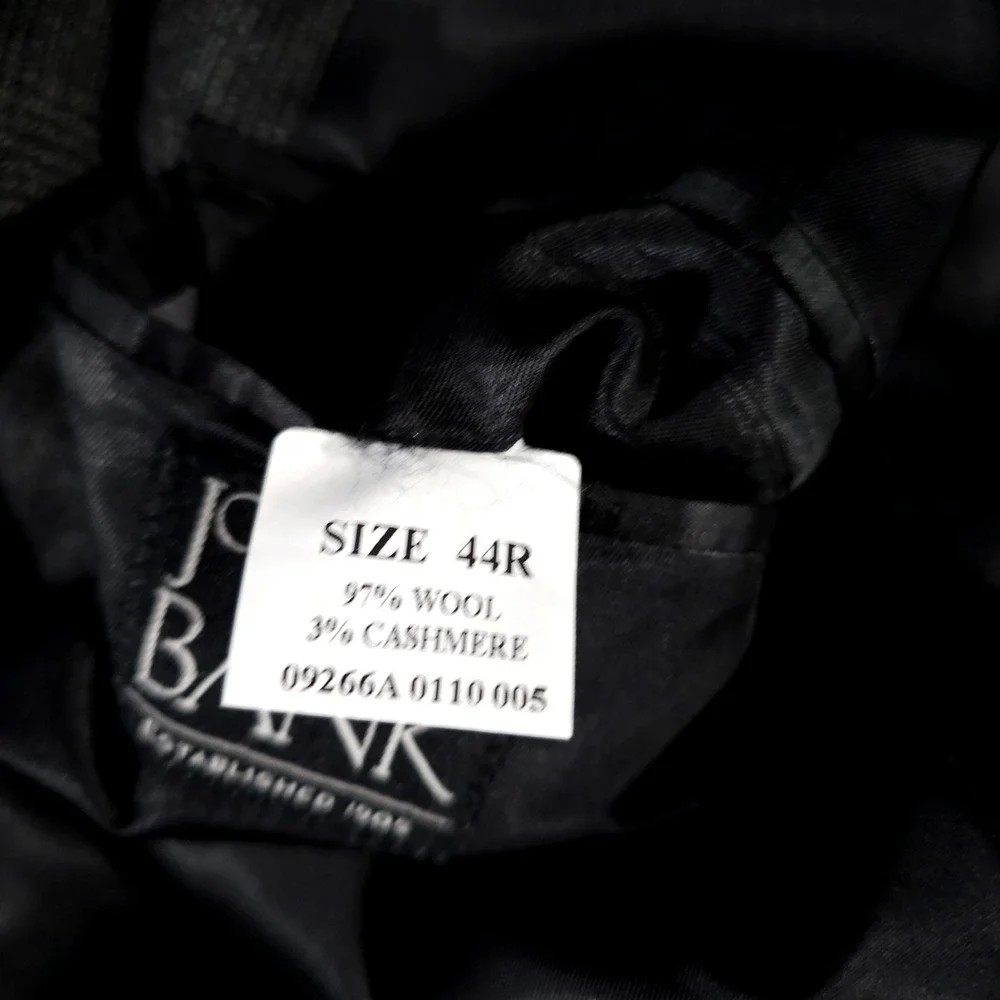 Jos. A. Bank Suit Mens 44R Gray Wool Cashmere Plaid 2-Button Pleated Cuffed